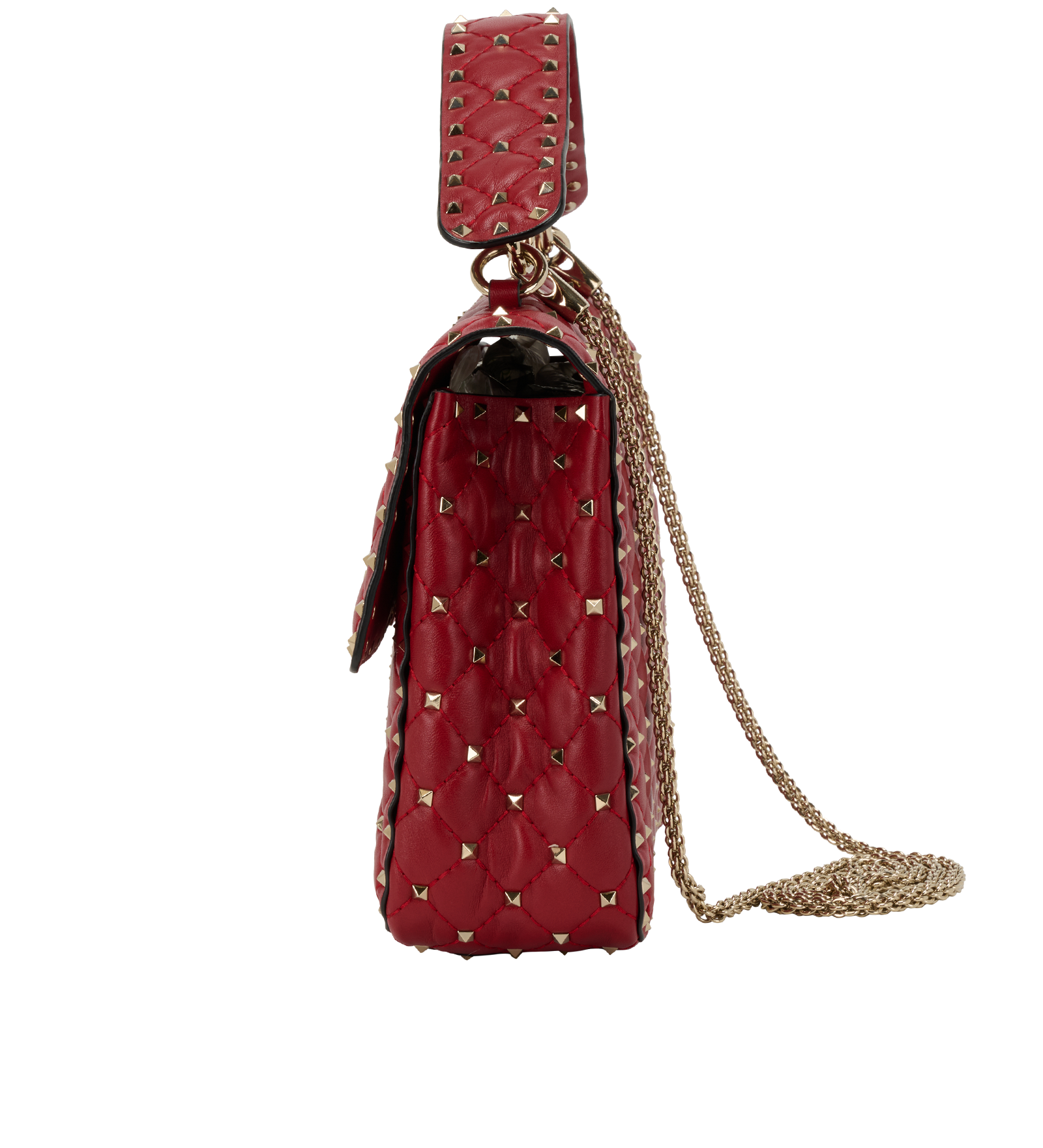 Large Rockstud Spike Shoulder Bag, &pound;650, Handbags, Red, Leather, Bottom view